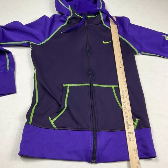 Nike Womens Performance Therma Fit Hooded Jacket Purple Green Full Zip Up Small - Picture 6 of 12
